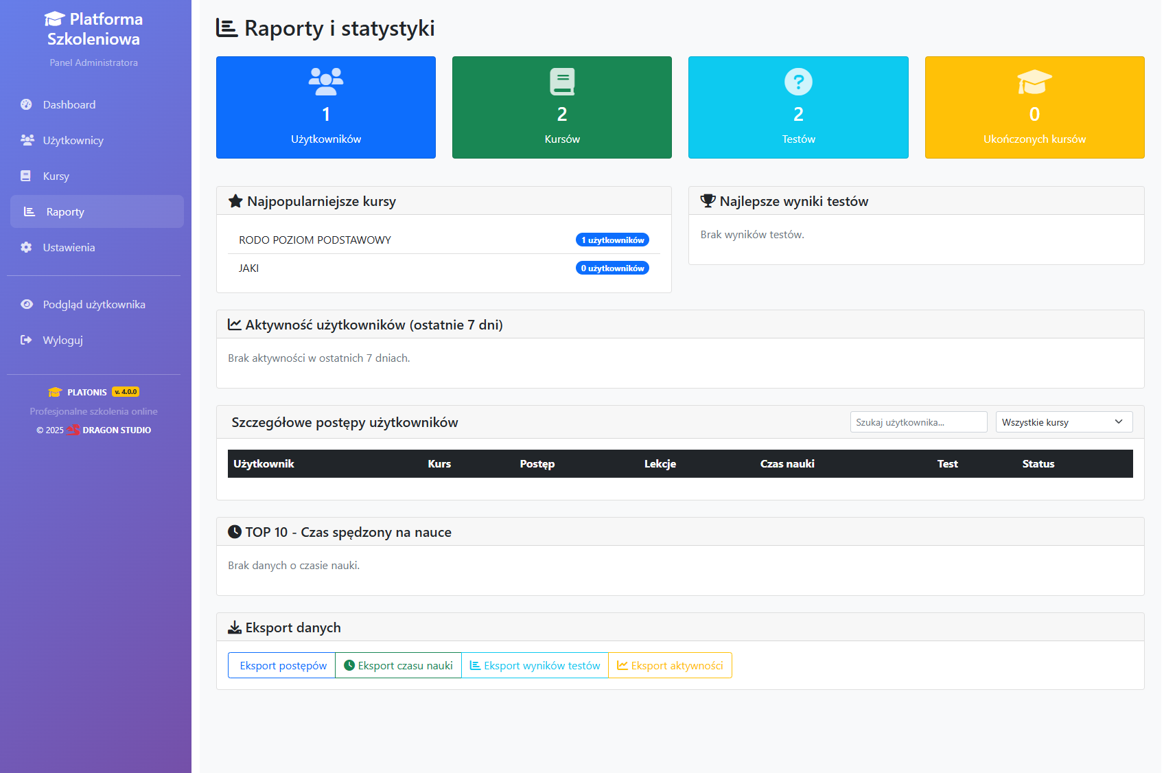 Raporty i statystyki PLATONIS