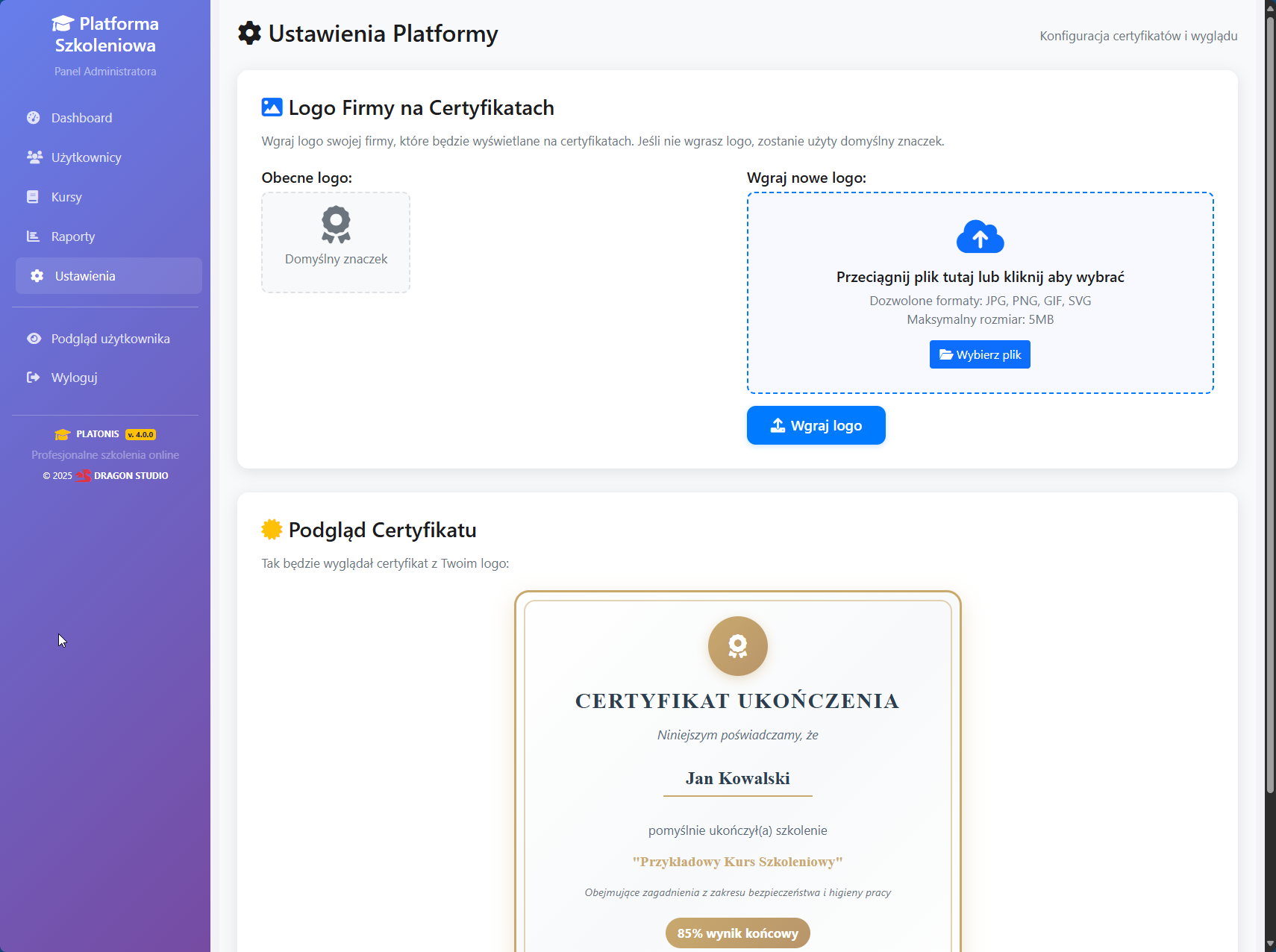 Ustawienia bezpieczeństwa PLATONIS